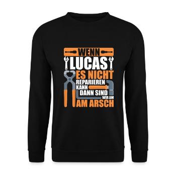 Vorname Lucas Name Geburtstag Geschenk - Unisex Pullover - Schwarz - Vorne - Alina (178cm) & Michal (187cm)