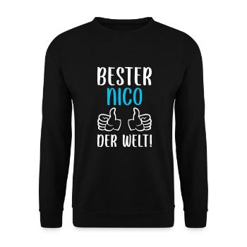 Nico Vorname Name Geburtstag - Unisex Pullover - Schwarz - Vorne - Alina (178cm) & Michal (187cm)