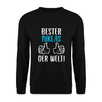 Niklas Vorname Name Geburtstag - Unisex Pullover - Schwarz - Vorne - Alina (178cm) & Michal (187cm)