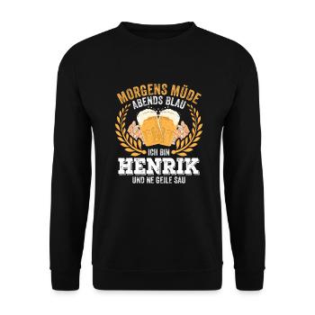 Henrik Vorname Name Geburtstag Bier saufen - Unisex Pullover - Schwarz - Vorne - Alina (178cm) & Michal (187cm)