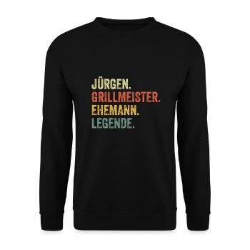 Jürgen Grillmeister Ehemann Vorname Grillen - Unisex Pullover - Schwarz - Vorne - Alina (178cm) & Michal (187cm)