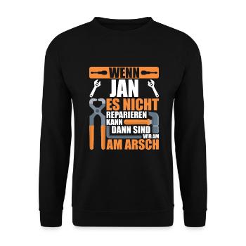 Vorname Jan Name Geburtstag Geschenk - Unisex Pullover - Schwarz - Vorne - Alina (178cm) & Michal (187cm)