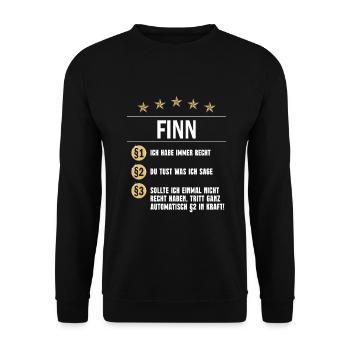 Finn Habe immer Recht Namenstag - Unisex Pullover - Schwarz - Vorne - Alina (178cm) & Michal (187cm)