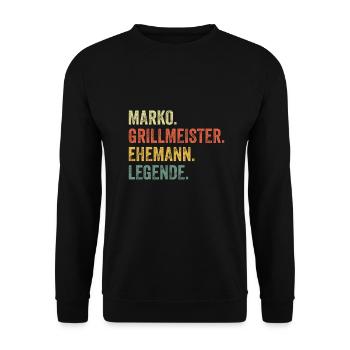 Marko Grillmeister Ehemann Vorname Grillen - Unisex Pullover - Schwarz - Vorne - Alina (178cm) & Michal (187cm)