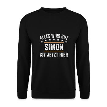 Simon Vorname Name Geburtstag - Unisex Pullover - Schwarz - Vorne - Alina (178cm) & Michal (187cm)