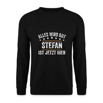 Stefan Vorname Name Geburtstag - Unisex Pullover - Schwarz - Vorne - Alina (178cm) & Michal (187cm)