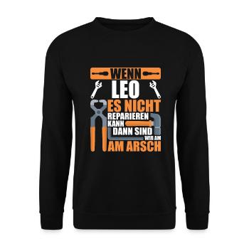 Vorname Leo Name Geburtstag Geschenk - Unisex Pullover - Schwarz - Vorne - Alina (178cm) & Michal (187cm)