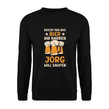 Reicht mir das Bier Jörg Saufen Namen - Unisex Pullover - Schwarz - Vorne - Alina (178cm) & Michal (187cm)
