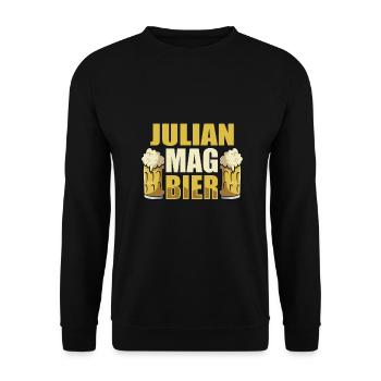 Julian mag Bier Name Geburtstag - Unisex Pullover - Schwarz - Vorne - Alina (178cm) & Michal (187cm)