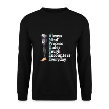 Leg surgery wheelchair lost leg - Unisex Sweatshirt - black - Front - Alina (178cm) & Michal (187cm)
