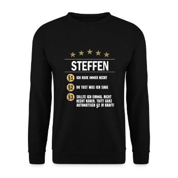 STeffen Habe immer Recht Namenstag - Unisex Pullover - Schwarz - Vorne - Alina (178cm) & Michal (187cm)