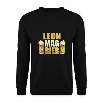 Leon mag Bier Name Geburtstag - Unisex Pullover - Schwarz - Vorne - Alina (178cm) & Michal (187cm)