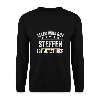 STeffen Vorname Name Geburtstag - Unisex Pullover - Schwarz - Vorne - Alina (178cm) & Michal (187cm)