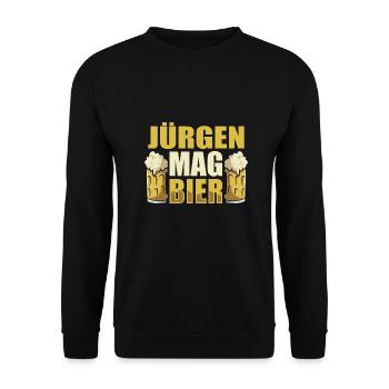 Jürgen mag Bier Name Geburtstag - Unisex Pullover - Schwarz - Vorne - Alina (178cm) & Michal (187cm)