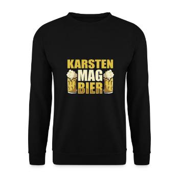 Karsten mag Bier Name Geburtstag - Unisex Pullover - Schwarz - Vorne - Alina (178cm) & Michal (187cm)