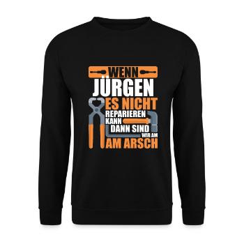 Vorname Jürgen Name Geburtstag Geschenk - Unisex Pullover - Schwarz - Vorne - Alina (178cm) & Michal (187cm)