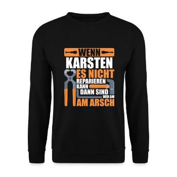 Vorname Karsten Name Geburtstag Geschenk - Unisex Pullover - Schwarz - Vorne - Alina (178cm) & Michal (187cm)