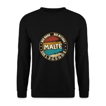 Malte Vorname Name Geburtstag - Unisex Pullover - Schwarz - Vorne - Alina (178cm) & Michal (187cm)