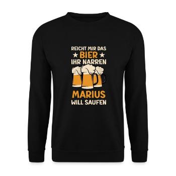 Reicht mir das Bier Marius Saufen Namen - Unisex Pullover - Schwarz - Vorne - Alina (178cm) & Michal (187cm)