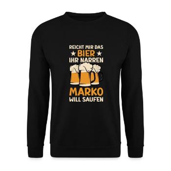 Reicht mir das Bier Marko Saufen Namen - Unisex Pullover - Schwarz - Vorne - Alina (178cm) & Michal (187cm)