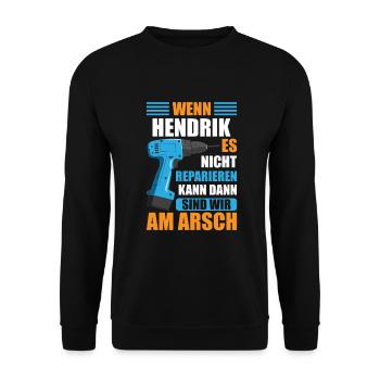 Hendrik Vorname Name Geburtstag Reparieren - Unisex Pullover - Schwarz - Vorne - Alina (178cm) & Michal (187cm)