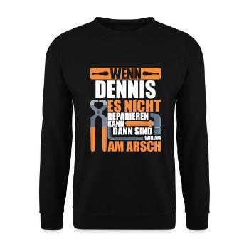 Vorname Dennis Name Geburtstag Geschenk - Unisex Pullover - Schwarz - Vorne - Alina (178cm) & Michal (187cm)