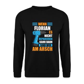 Florian Vorname Name Geburtstag Reparieren - Unisex Pullover - Schwarz - Vorne - Alina (178cm) & Michal (187cm)