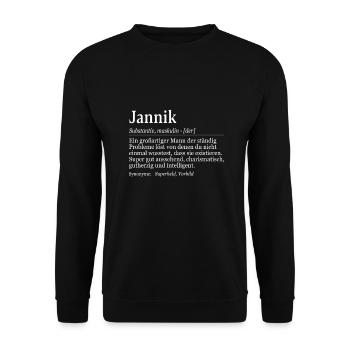 Jannik Definition Namenstag Geburtstag Name - Unisex Pullover - Schwarz - Vorne - Alina (178cm) & Michal (187cm)