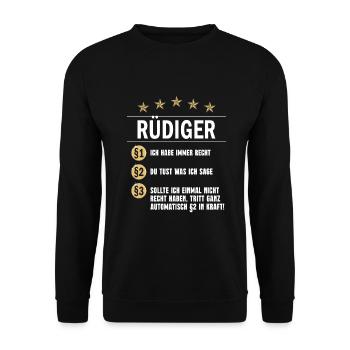 Rüdiger Habe immer Recht Namenstag - Unisex Pullover - Schwarz - Vorne - Alina (178cm) & Michal (187cm)