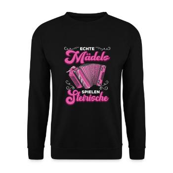 Steirische Harmonika Quetschn Ziachorgel - Unisex Pullover - Schwarz - Vorne - Alina (178cm) & Michal (187cm)