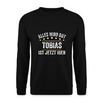 Tobias Vorname Name Geburtstag - Unisex Pullover - Schwarz - Vorne - Alina (178cm) & Michal (187cm)