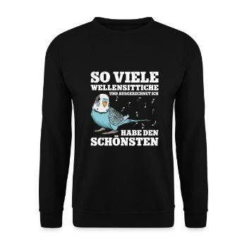 Wellensittich Nymphensittich Papagei Vogelkäfig - Unisex Pullover - Schwarz - Vorne - Alina (178cm) & Michal (187cm)