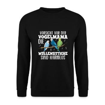 Wellensittich Nymphensittich Papagei Vogelkäfig - Unisex Pullover - Schwarz - Vorne - Alina (178cm) & Michal (187cm)