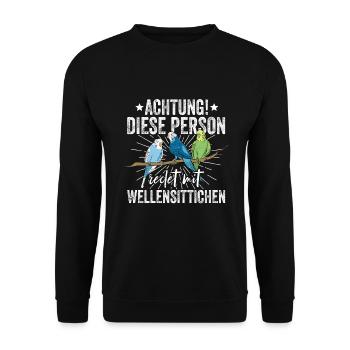 Wellensittich Nymphensittich Papagei Vogelkäfig - Unisex Pullover - Schwarz - Vorne - Alina (178cm) & Michal (187cm)