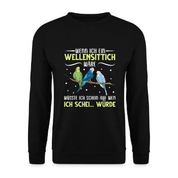 Wellensittich Vogel - Unisex Pullover - Schwarz - Vorne - Alina (178cm) & Michal (187cm)