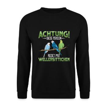 Wellensittich Vogel - Unisex Pullover - Schwarz - Vorne - Alina (178cm) & Michal (187cm)