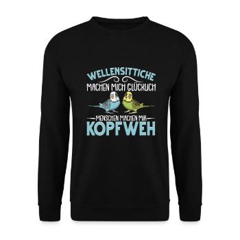 Wellensittich Vogel - Unisex Pullover - Schwarz - Vorne - Alina (178cm) & Michal (187cm)