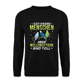 Wellensittich Vogel - Unisex Pullover - Schwarz - Vorne - Alina (178cm) & Michal (187cm)
