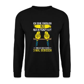 Wellensittich Vogel - Unisex Pullover - Schwarz - Vorne - Alina (178cm) & Michal (187cm)
