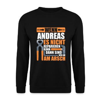 Vorname Andreas Name Geburtstag Geschenk - Unisex Pullover - Schwarz - Vorne - Alina (178cm) & Michal (187cm)