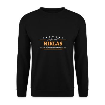 Professionell Niklas Name Vorname - Unisex Pullover - Schwarz - Vorne - Alina (178cm) & Michal (187cm)