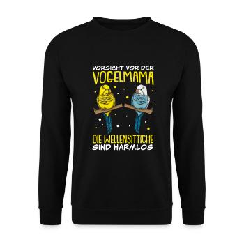 Wellensittich Nymphensittich Papagei Vogelkäfig - Unisex Pullover - Schwarz - Vorne - Alina (178cm) & Michal (187cm)