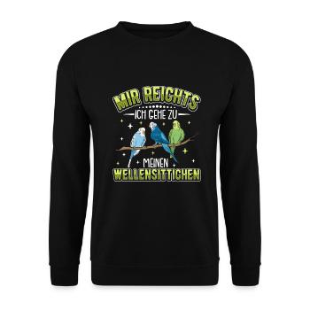 Wellensittich Nymphensittich Papagei Vogelkäfig - Unisex Pullover - Schwarz - Vorne - Alina (178cm) & Michal (187cm)
