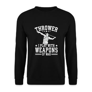 Speerwurfstrecker Leichtathletik Speerwerfer - Unisex Pullover - Schwarz - Vorne - Alina (178cm) & Michal (187cm)