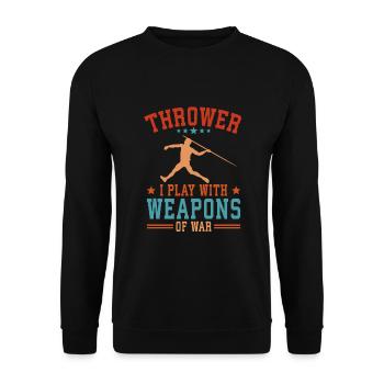 Speerwurfstrecker Leichtathletik Speerwerfer - Unisex Pullover - Schwarz - Vorne - Alina (178cm) & Michal (187cm)