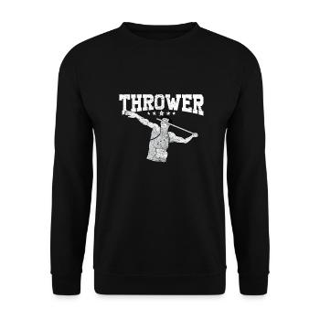 Speerwurfstrecker Leichtathletik Speerwerfer - Unisex Pullover - Schwarz - Vorne - Alina (178cm) & Michal (187cm)