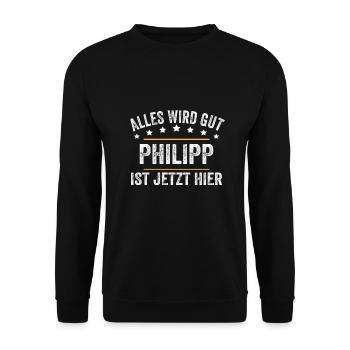 Philipp Vorname Name Geburtstag - Unisex Pullover - Schwarz - Vorne - Alina (178cm) & Michal (187cm)