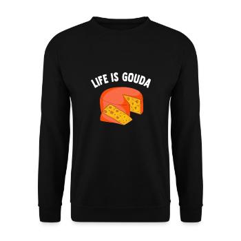 Gouda Käse - Unisex Pullover - Schwarz - Vorne - Alina (178cm) & Michal (187cm)