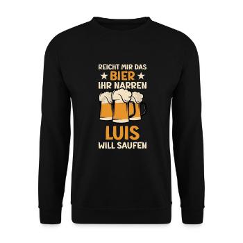 Reicht mir das Bier Luis Saufen Namen - Unisex Pullover - Schwarz - Vorne - Alina (178cm) & Michal (187cm)
