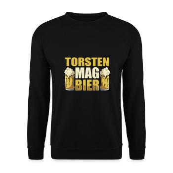 Torsten mag Bier Name Geburtstag - Unisex Pullover - Schwarz - Vorne - Alina (178cm) & Michal (187cm)